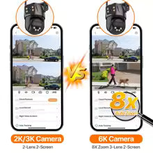 Telecamera IP 6K 9MP HD WiFi Telecamera esterna Zoom 8x Tre lenti Doppio schermo Telecamera PTZ di sicurezza domestica Video sorveglianza 6MP iCSee