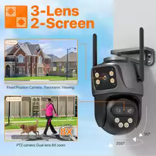 Telecamera IP 6K 9MP HD WiFi Telecamera esterna Zoom 8x Tre lenti Doppio schermo Telecamera PTZ di sicurezza domestica Video sorveglianza 6MP iCSee